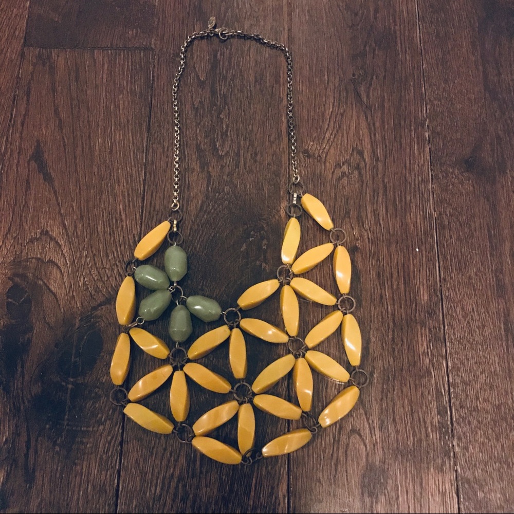 J Crew bib necklace mustard/jade HTF worn